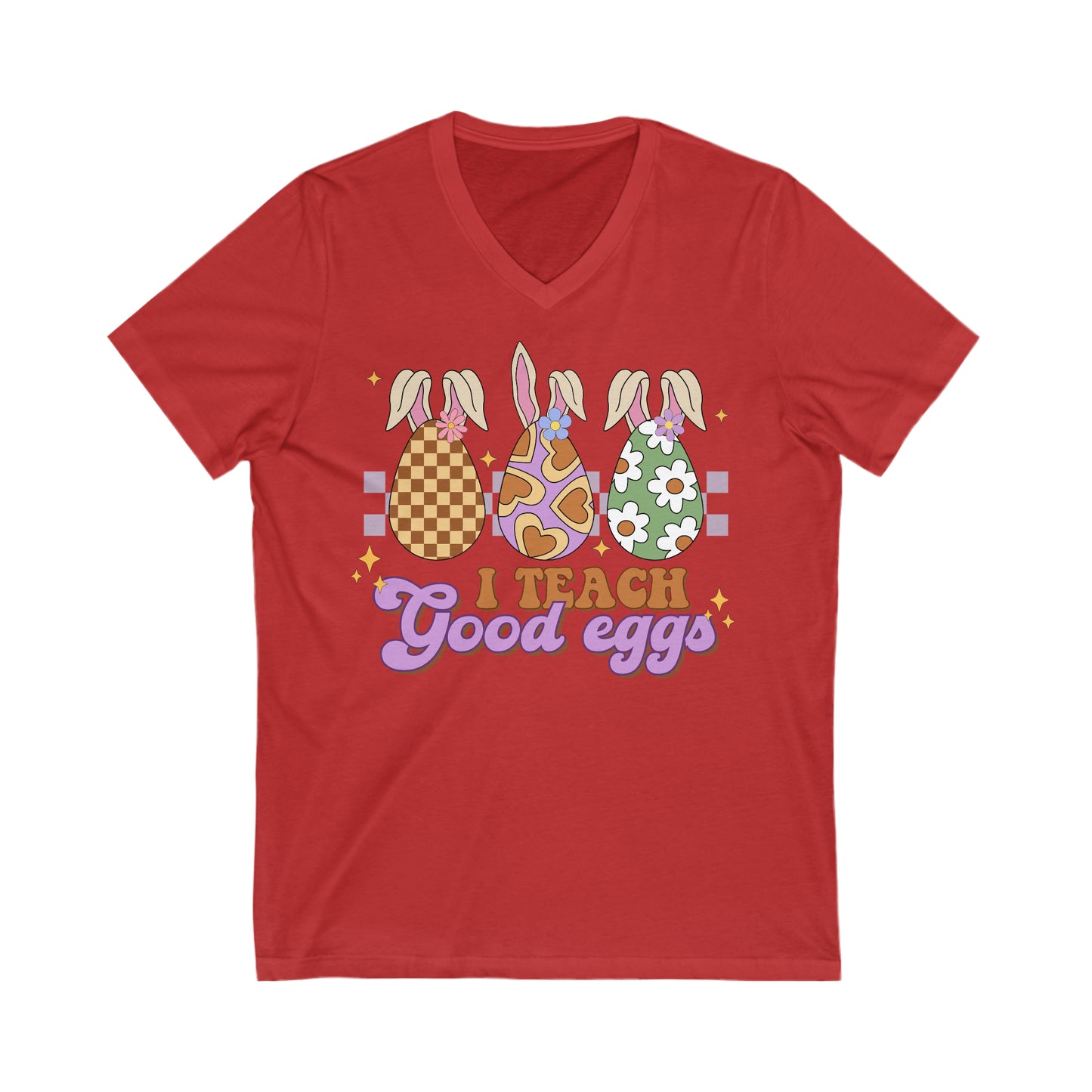 I Teach Good Eggs - Unisex Jersey Short Sleeve V-Neck Tee