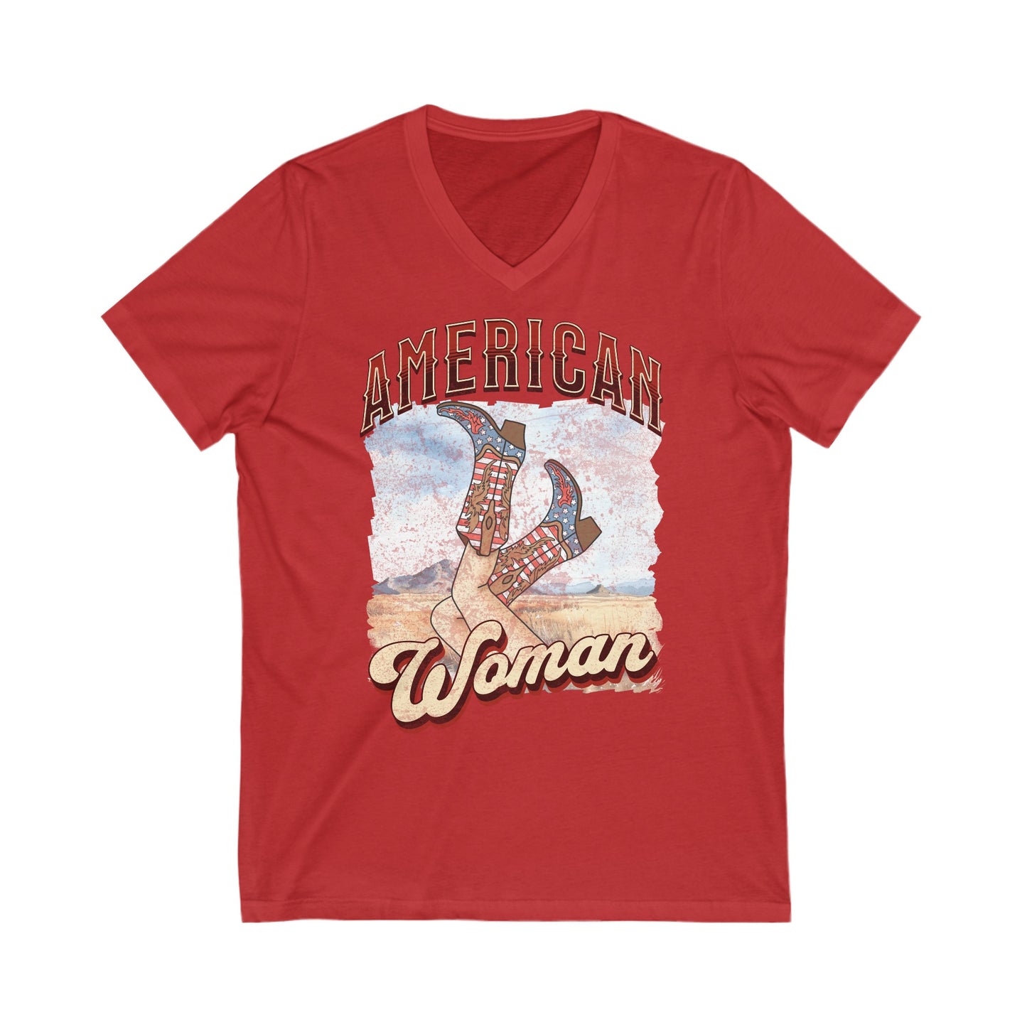 American Woman - Unisex Jersey Short Sleeve V-Neck Tee