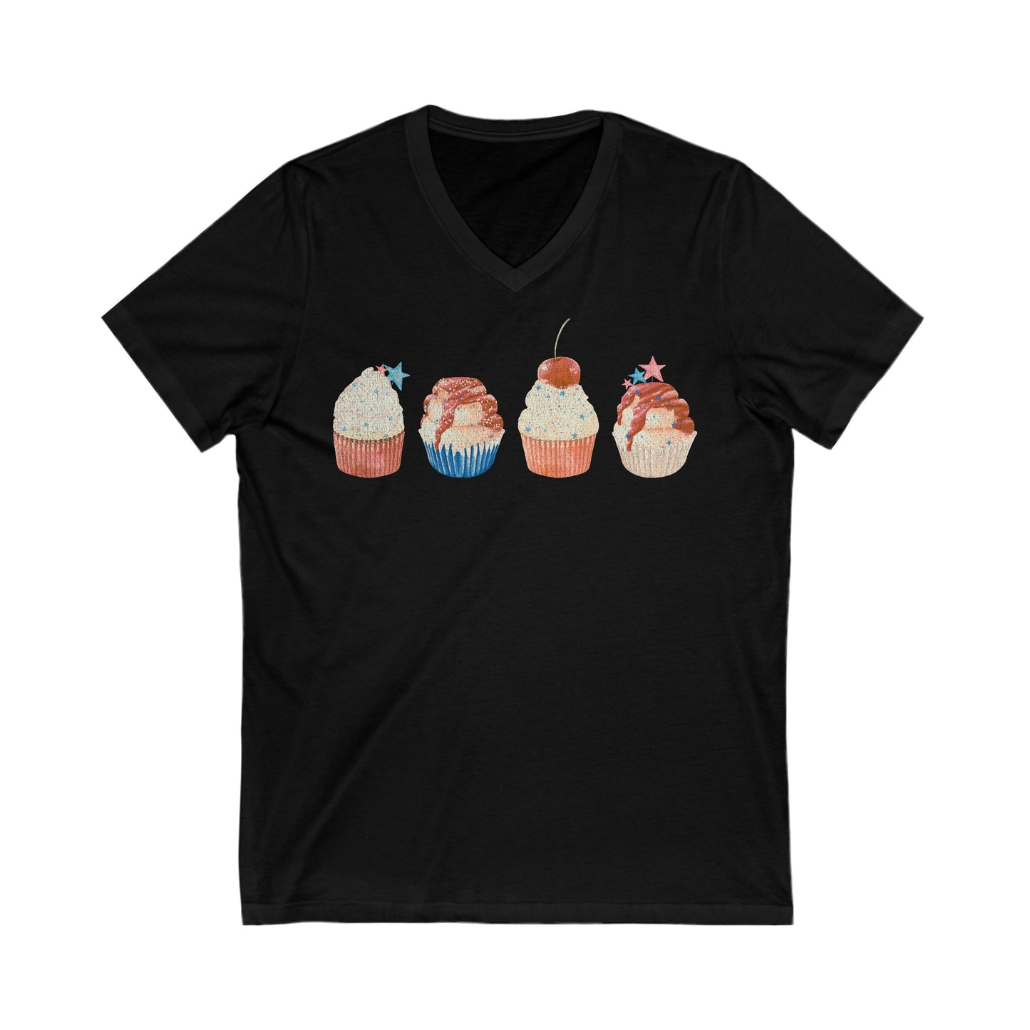 Fourth of July Cupcakes - Unisex Jersey Short Sleeve V-Neck Tee