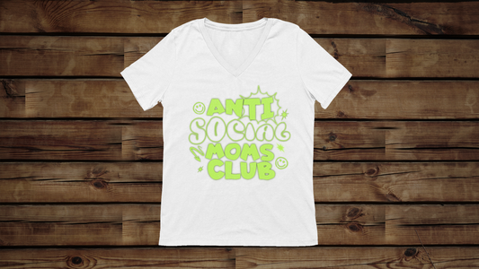 Anti-Social Moms Club Neon - Unisex Jersey Short Sleeve V-Neck Tee