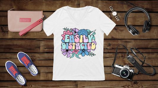 Easily Distracted - Unisex Jersey Short Sleeve V-Neck Tee