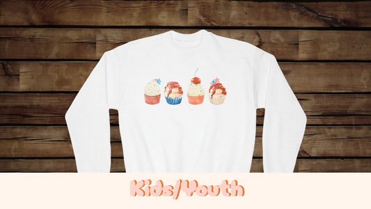Fourth of July Cupcakes - Youth Crewneck Sweatshirt