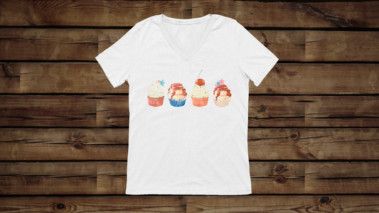 Fourth of July Cupcakes - Unisex Jersey Short Sleeve V-Neck Tee