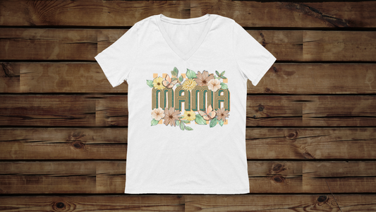 Mama Floral - Unisex Jersey Short Sleeve V-Neck Tee