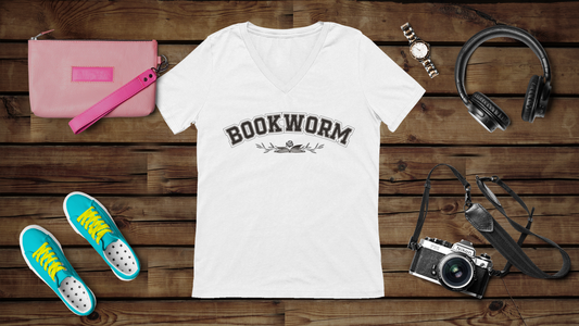 Bookworm - Unisex Jersey Short Sleeve V-Neck Tee