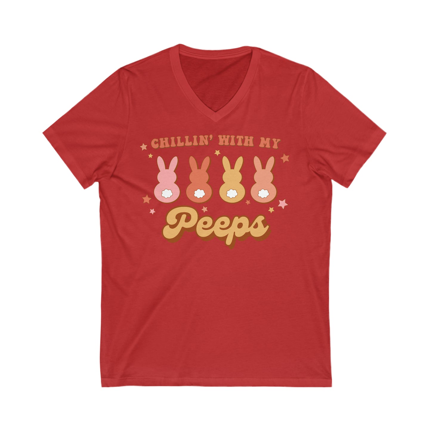 Chillin’ with my Peeps Retro Style - Unisex Jersey Short Sleeve V-Neck Tee