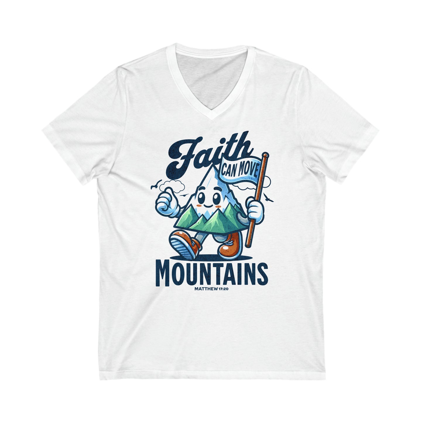 Faith Can Move Mountains - Unisex Jersey Short Sleeve V-Neck Tee