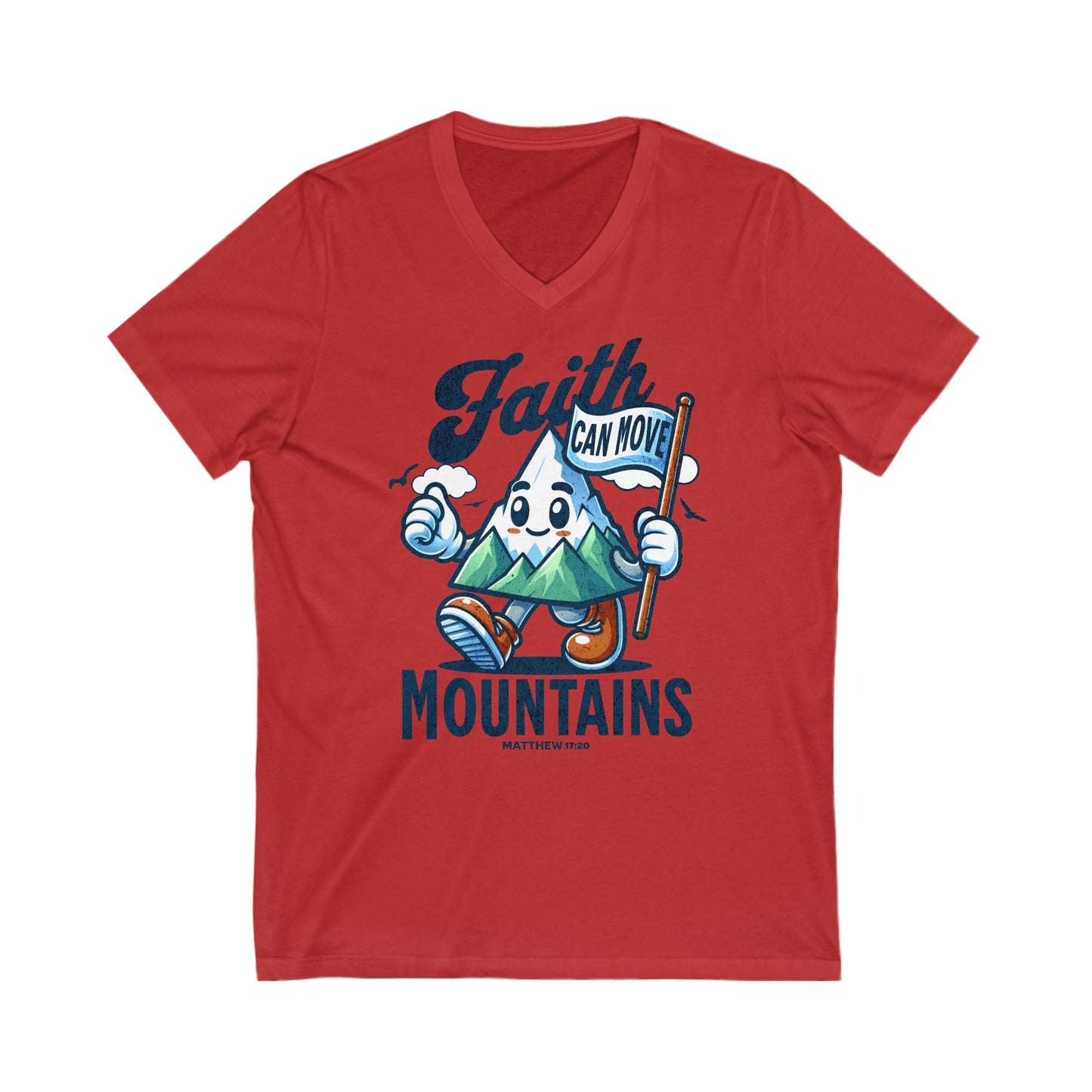 Faith Can Move Mountains - Unisex Jersey Short Sleeve V-Neck Tee