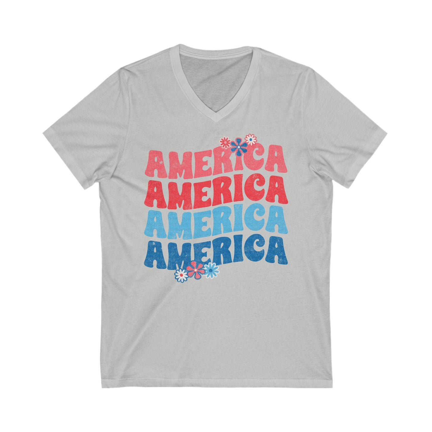 America Floral - Unisex Jersey Short Sleeve V-Neck Tee