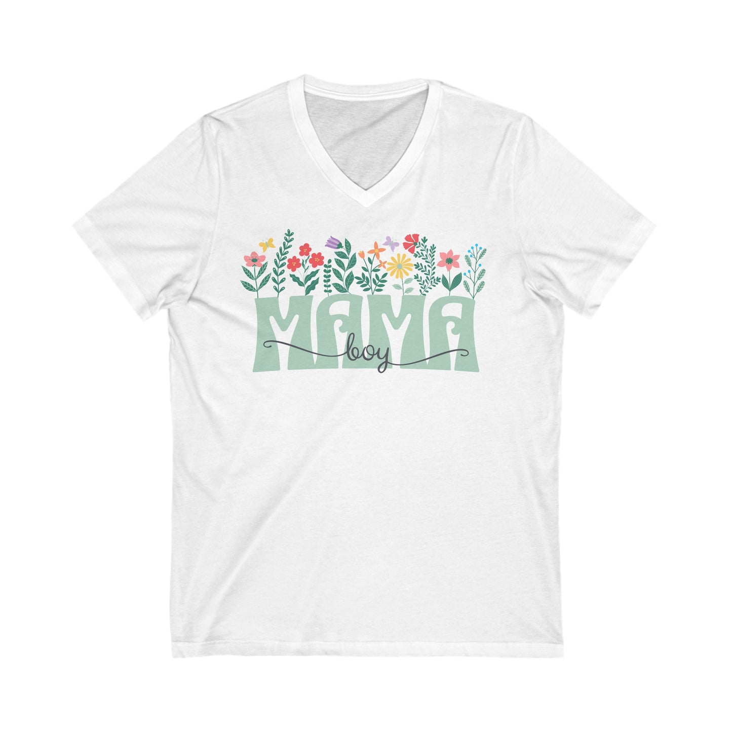 Boy Mom Floral - Unisex Jersey Short Sleeve V-Neck Tee