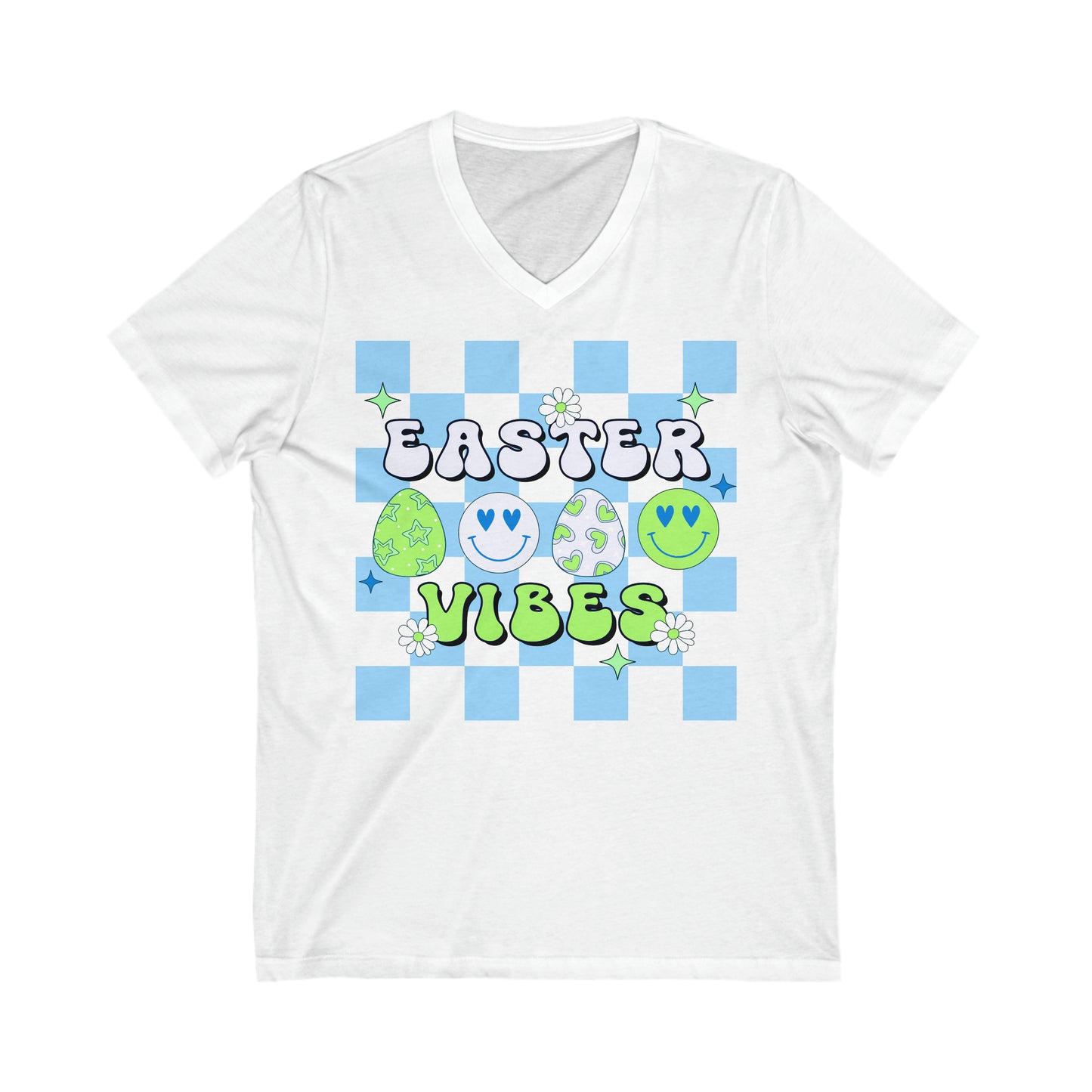 Easter Vibes Blue - Unisex Jersey Short Sleeve V-Neck Tee