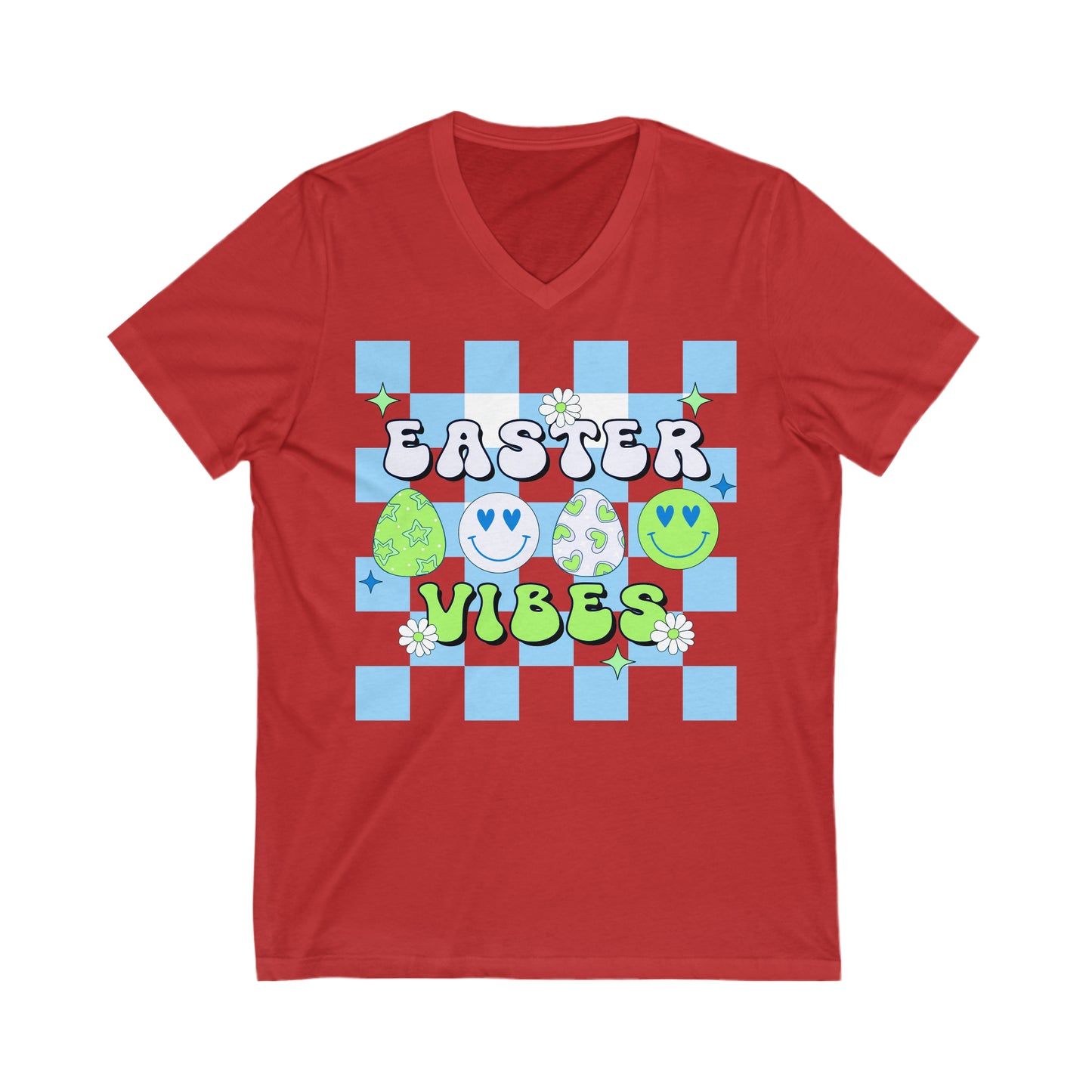 Easter Vibes Blue - Unisex Jersey Short Sleeve V-Neck Tee