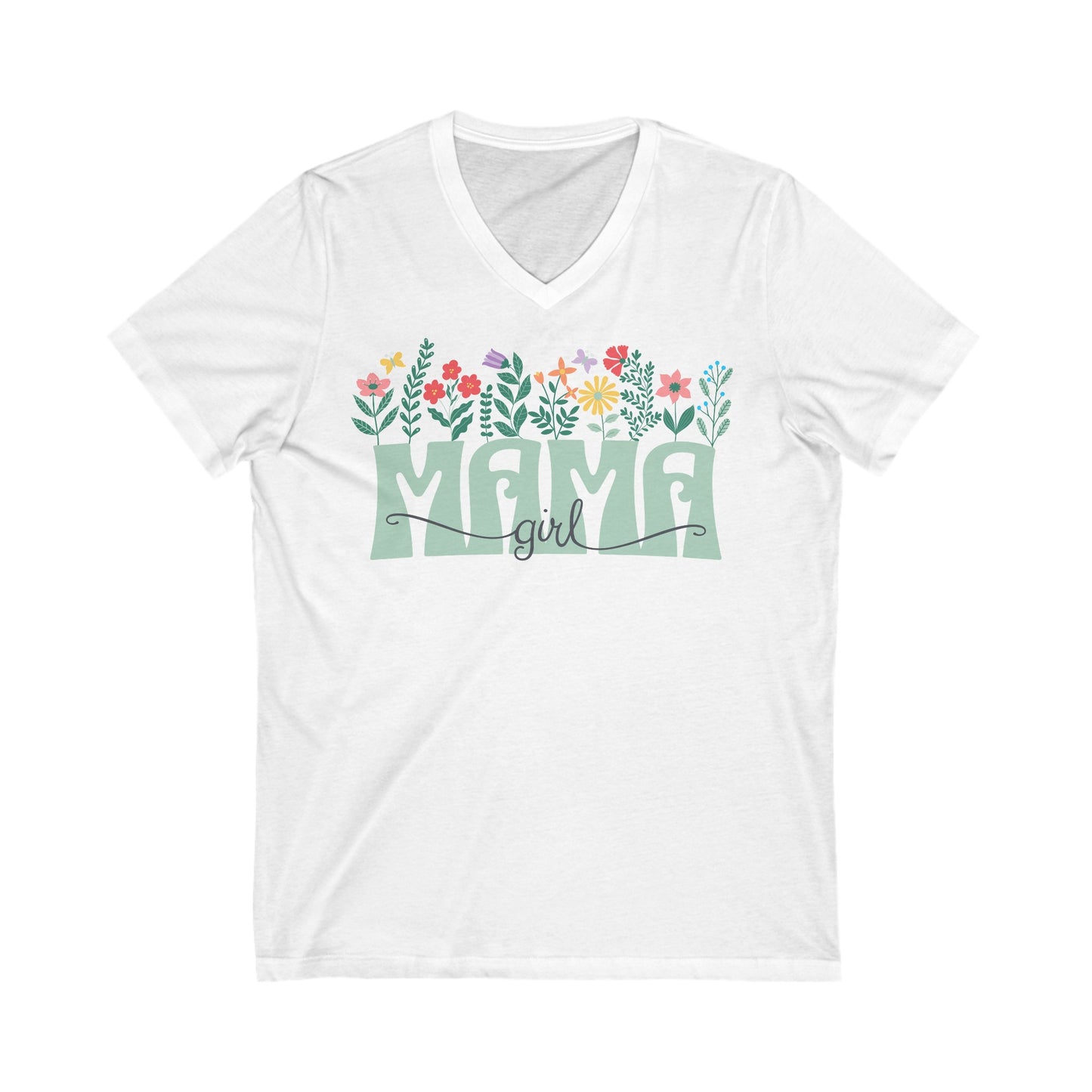 Girl Mom Floral - Unisex Jersey Short Sleeve V-Neck Tee