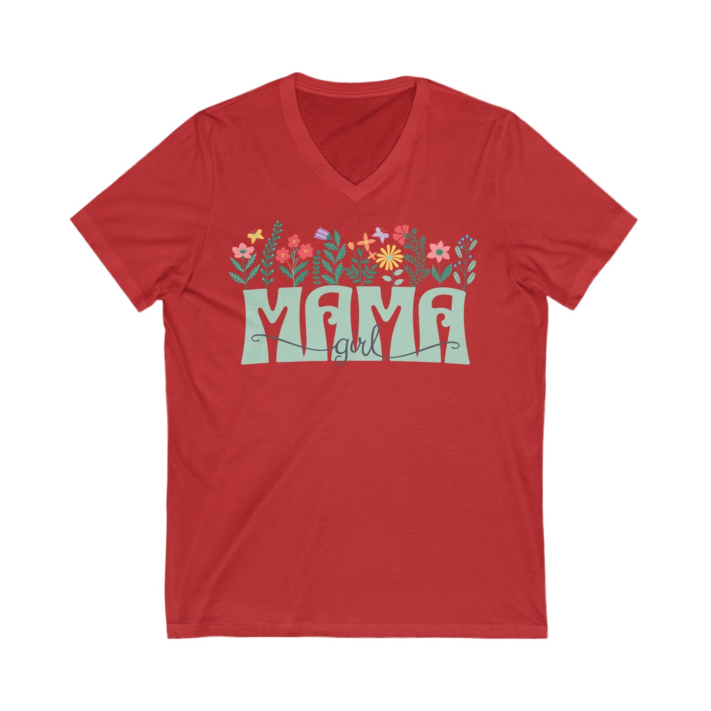 Girl Mom Floral - Unisex Jersey Short Sleeve V-Neck Tee