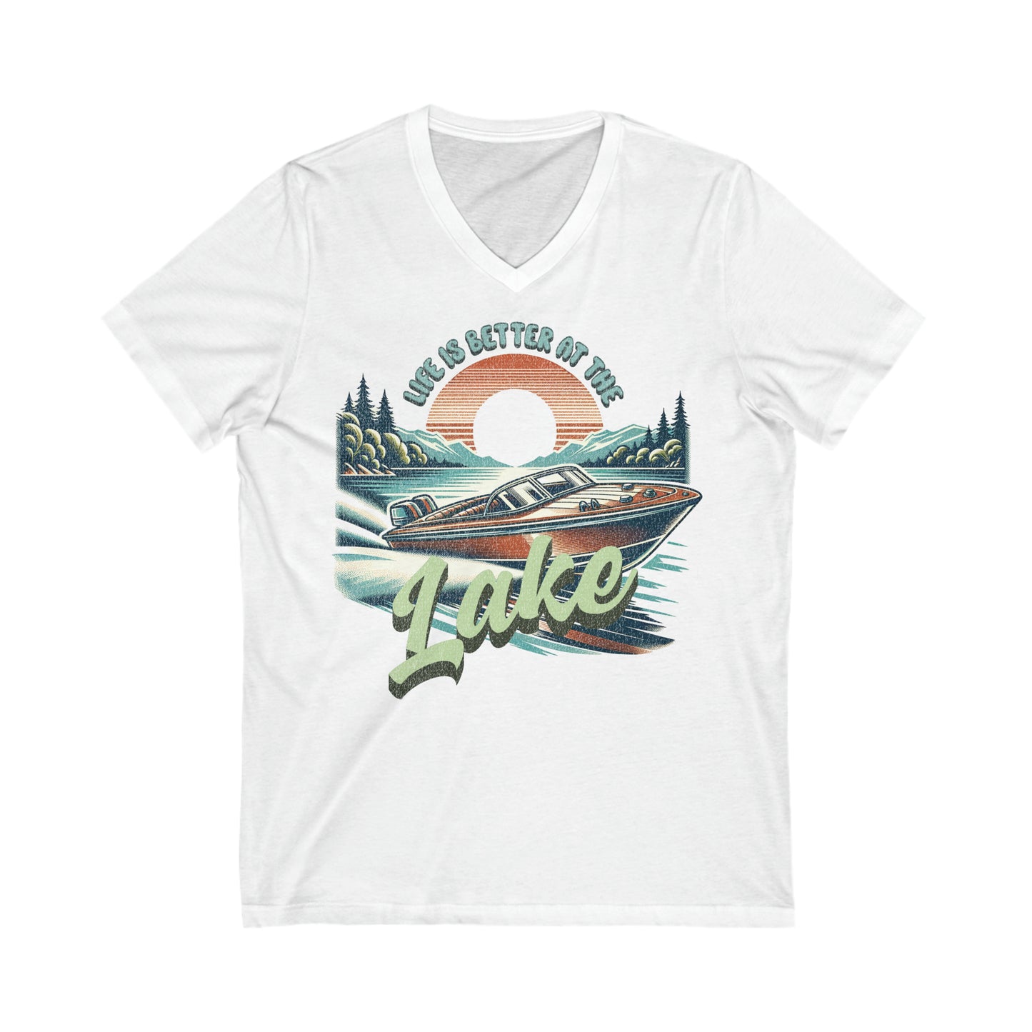 Life is Better at the Lake - Unisex Jersey Short Sleeve V-Neck Tee