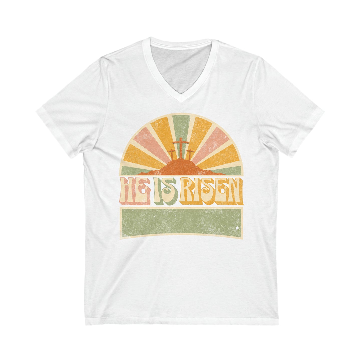 He is Risen - Unisex Jersey Short Sleeve V-Neck Tee