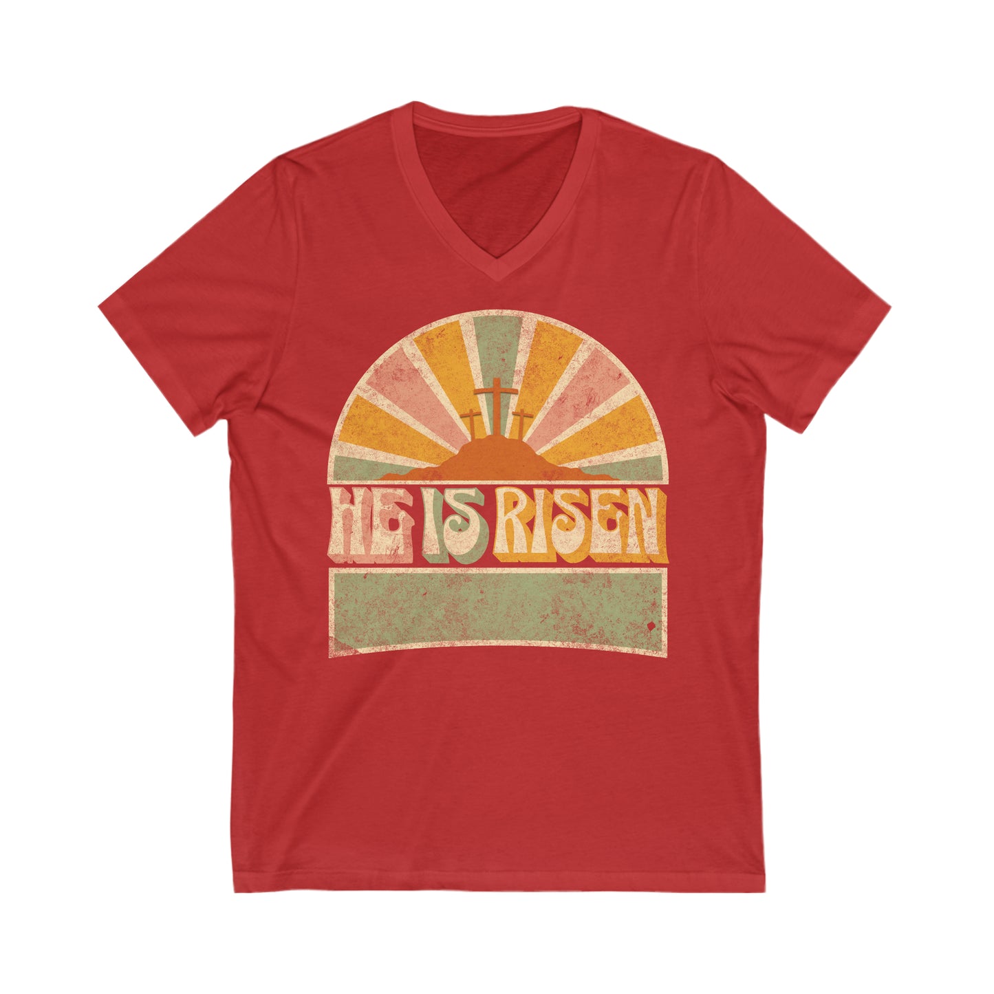 He is Risen - Unisex Jersey Short Sleeve V-Neck Tee