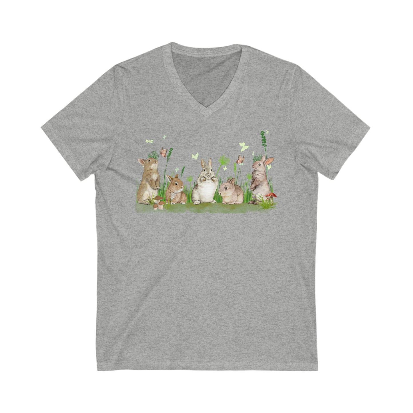 Spring Bunnies - Unisex Jersey Short Sleeve V-Neck Tee