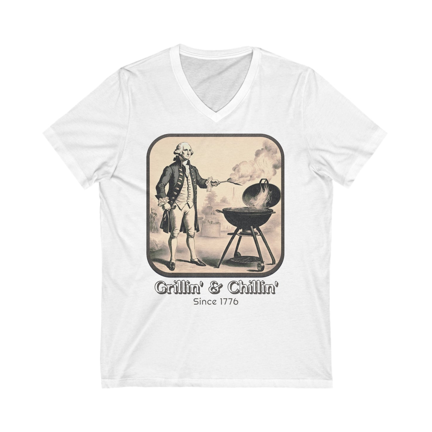 Grillin' & Chillin' - Unisex Jersey Short Sleeve V-Neck Tee