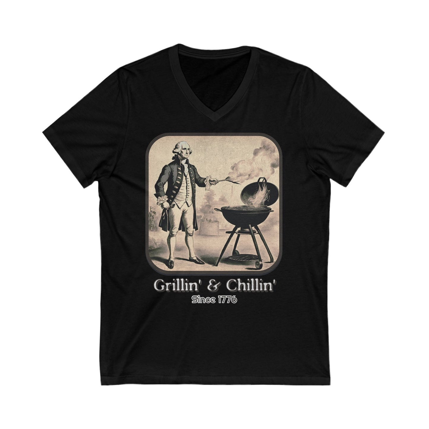 Grillin' & Chillin' - Unisex Jersey Short Sleeve V-Neck Tee