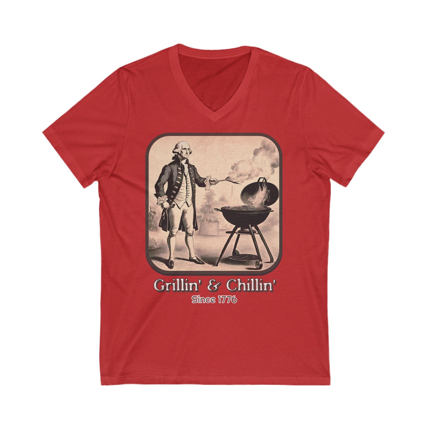 Grillin' & Chillin' - Unisex Jersey Short Sleeve V-Neck Tee