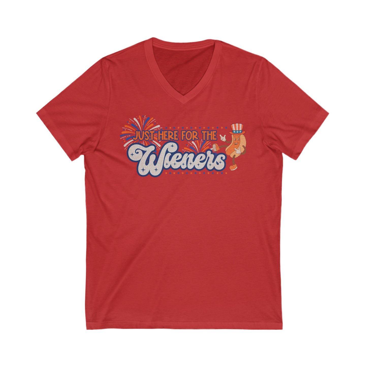 Just Here for the Wieners - Unisex Jersey Short Sleeve V-Neck Tee