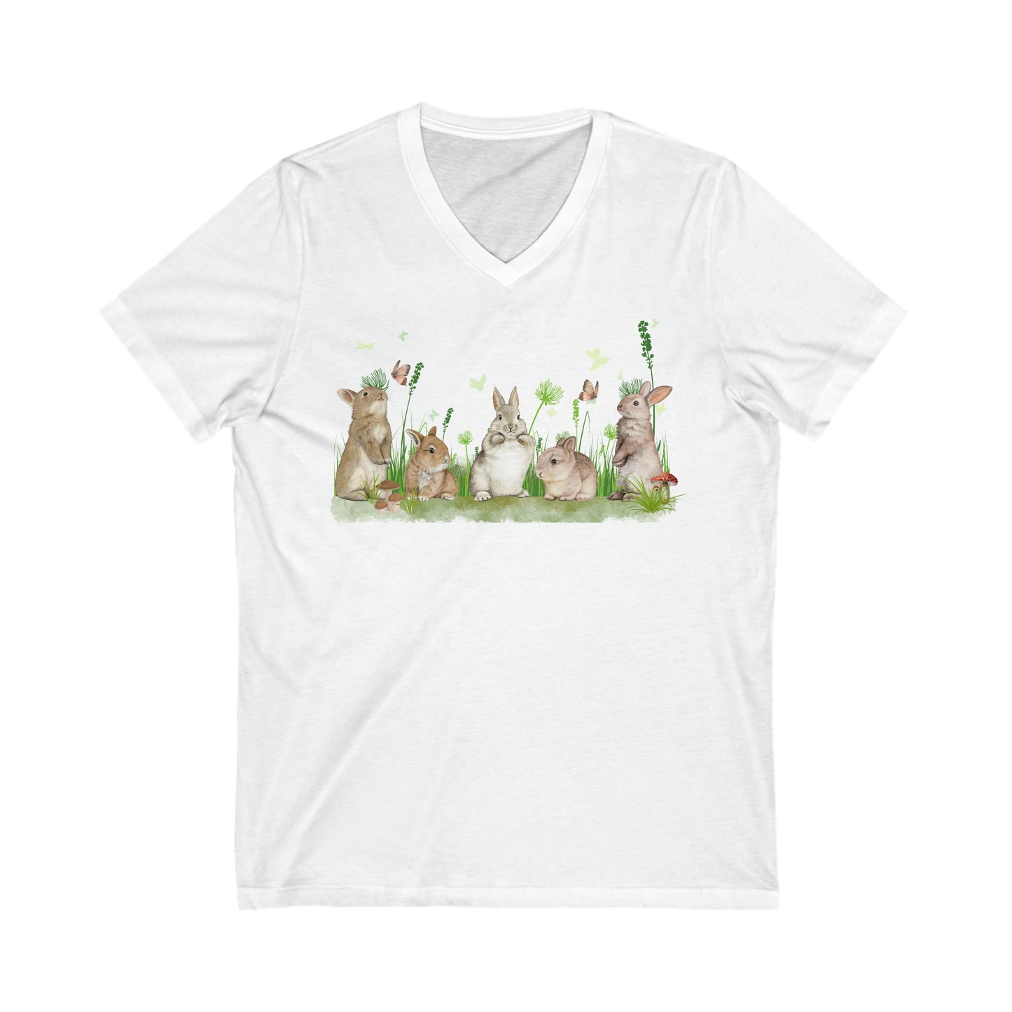 Spring Bunnies - Unisex Jersey Short Sleeve V-Neck Tee