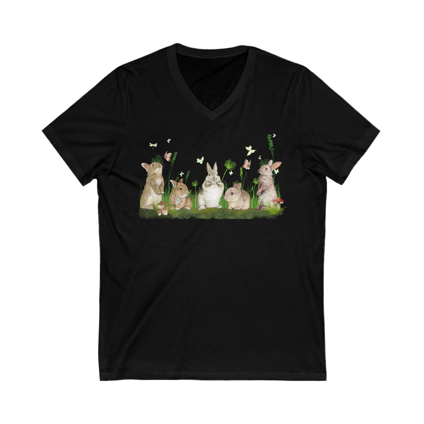 Spring Bunnies - Unisex Jersey Short Sleeve V-Neck Tee