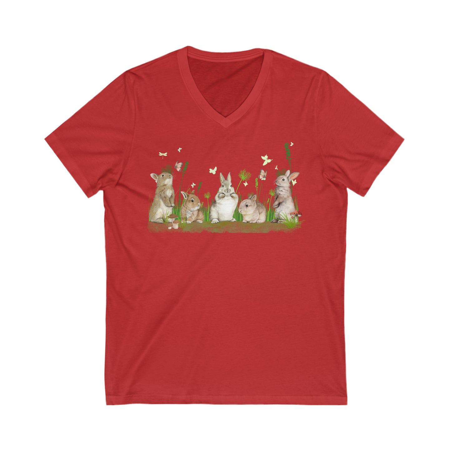 Spring Bunnies - Unisex Jersey Short Sleeve V-Neck Tee