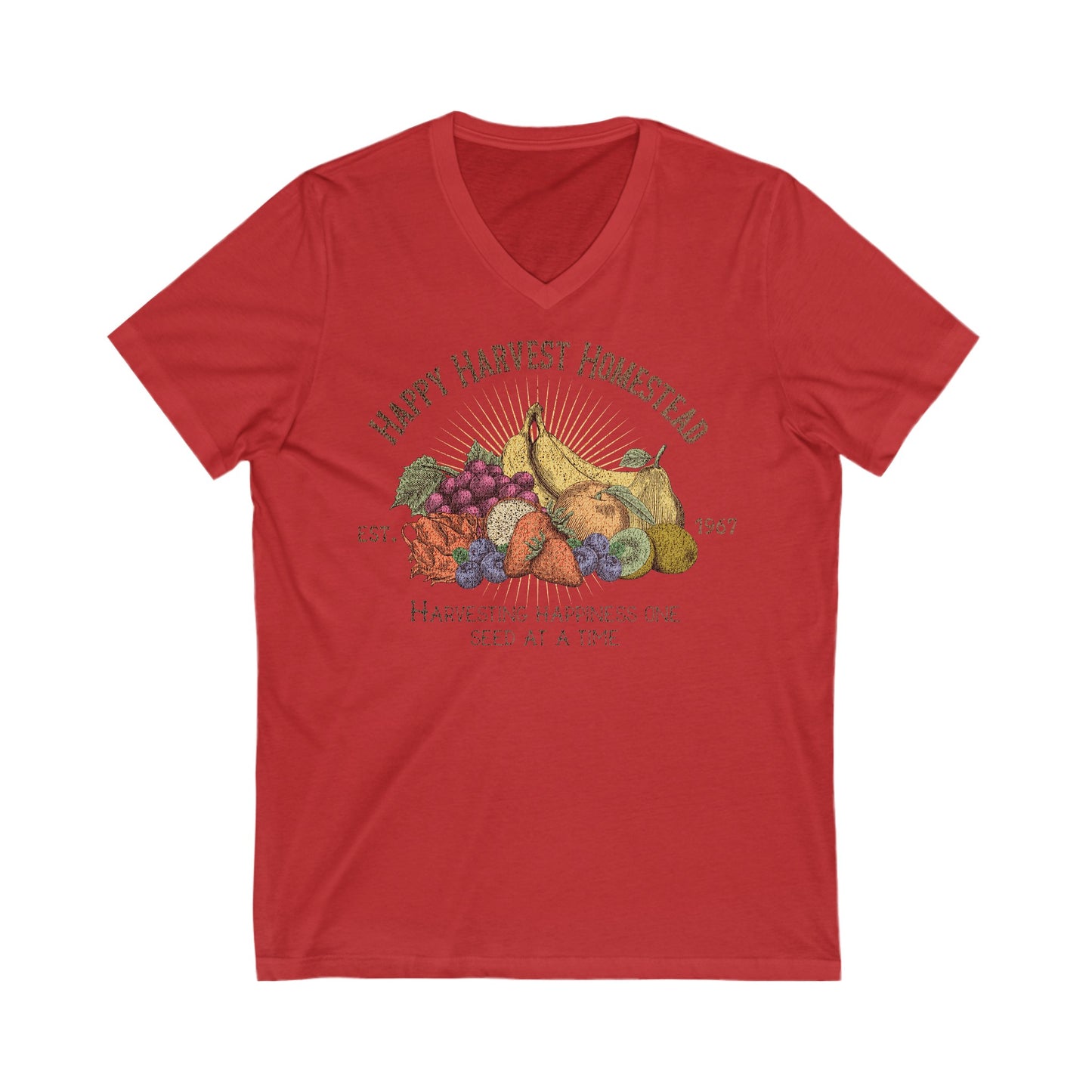 Happy Harvest Homestead, Farmers Market - Unisex Jersey Short Sleeve V-Neck Tee