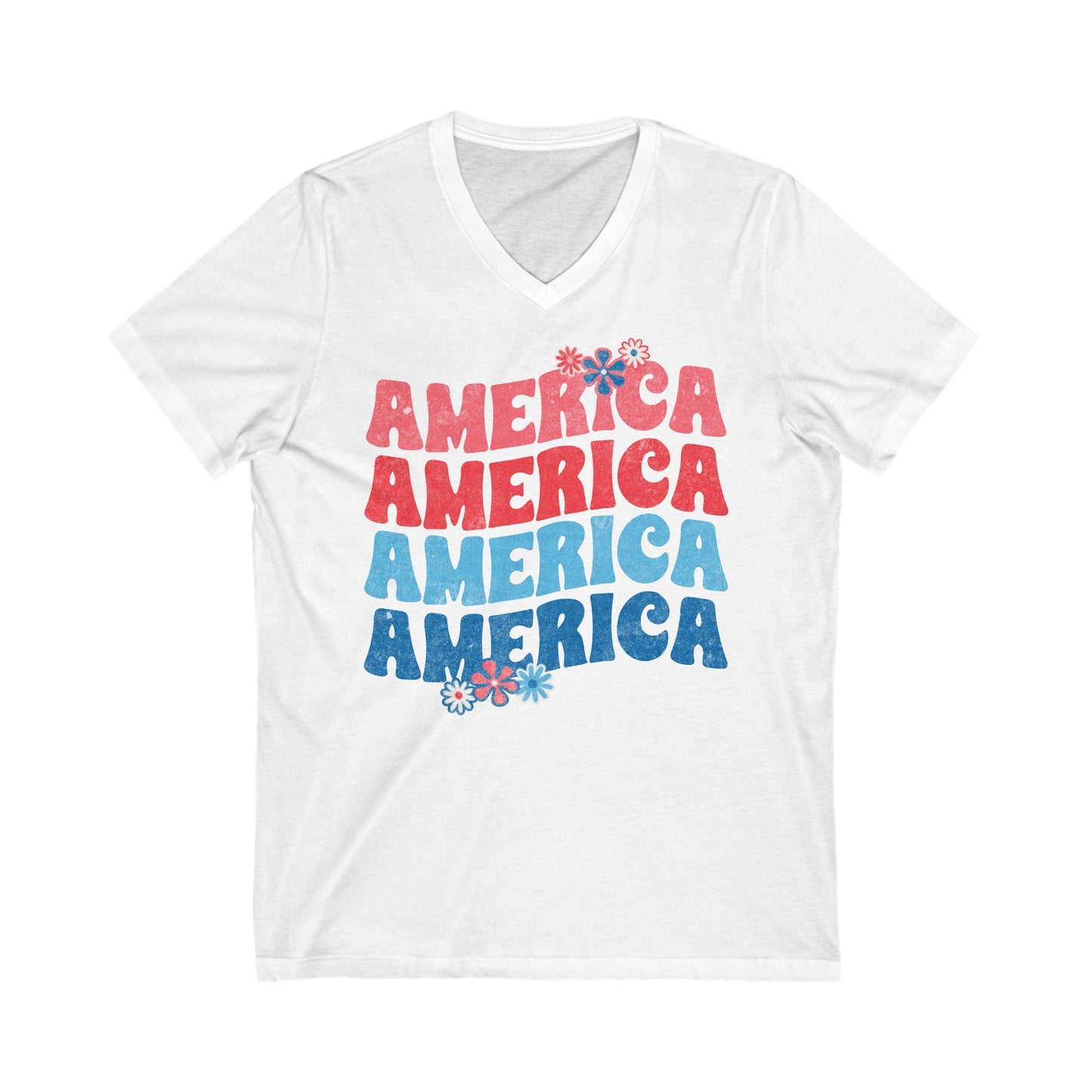 America Floral - Unisex Jersey Short Sleeve V-Neck Tee