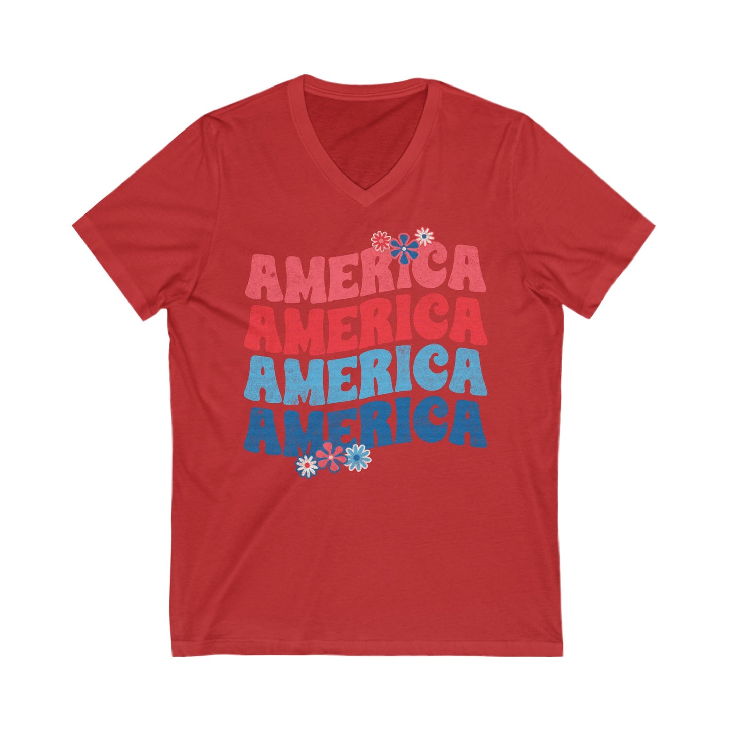 America Floral - Unisex Jersey Short Sleeve V-Neck Tee