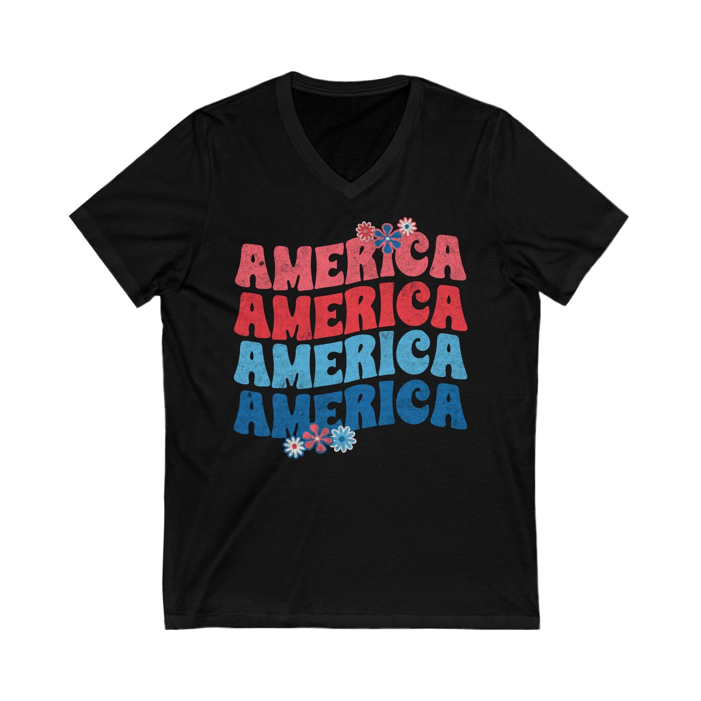 America Floral - Unisex Jersey Short Sleeve V-Neck Tee