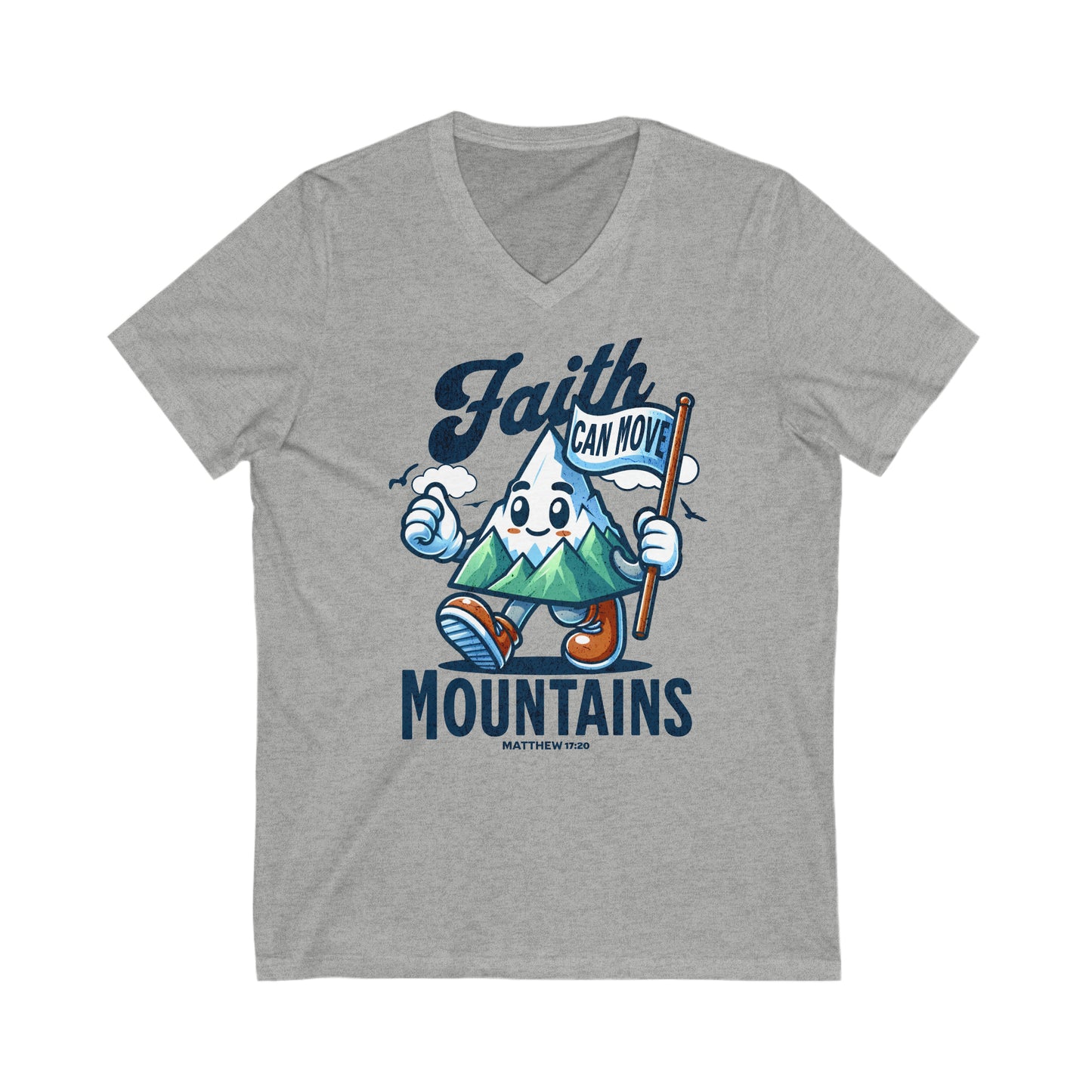 Faith Can Move Mountains - Unisex Jersey Short Sleeve V-Neck Tee