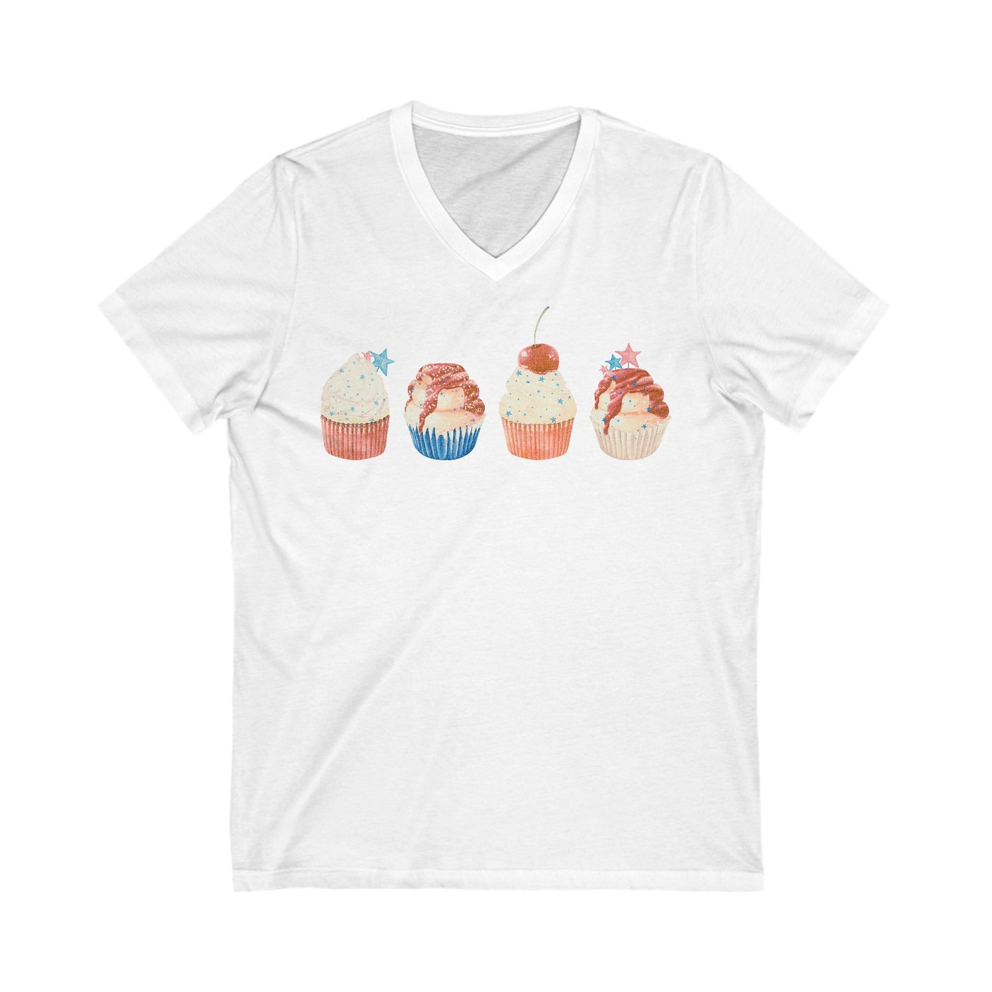 Fourth of July Cupcakes - Unisex Jersey Short Sleeve V-Neck Tee