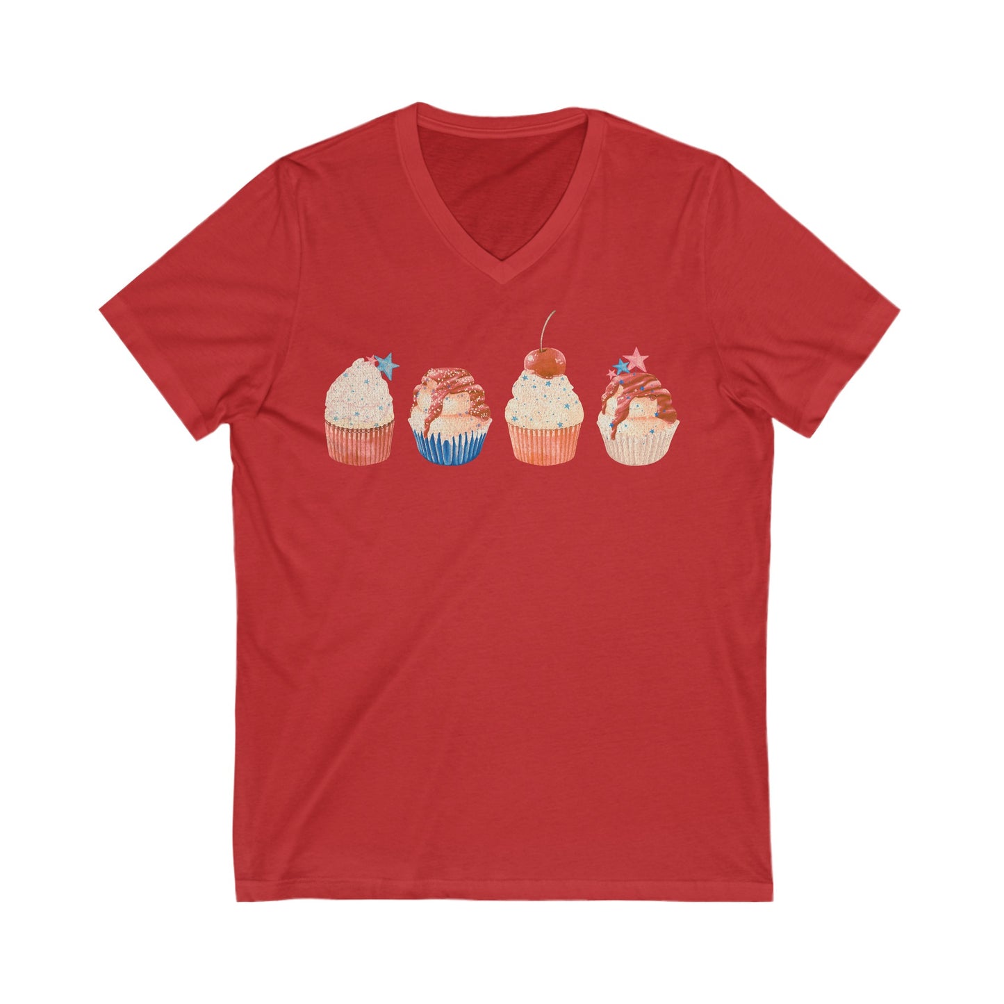 Fourth of July Cupcakes - Unisex Jersey Short Sleeve V-Neck Tee