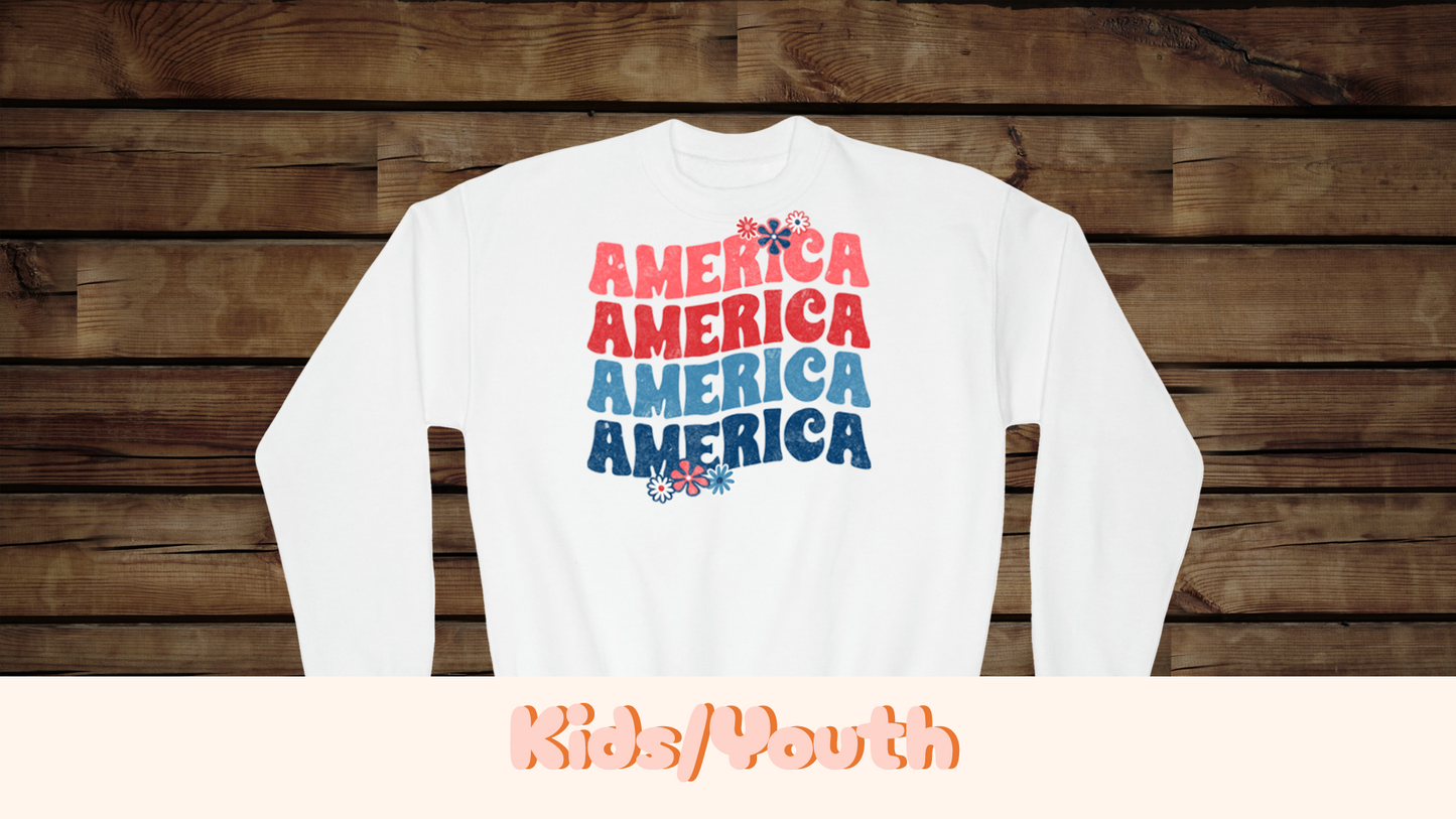 America Floral - Youth Crewneck Sweatshirt