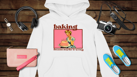 Baking.. Because Murder is Wrong - Unisex Heavy Blend™ Hooded Sweatshirt