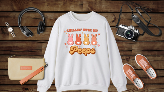 Chillin’ with my Peeps Retro Style - Unisex Heavy Blend™ Crewneck Sweatshirt