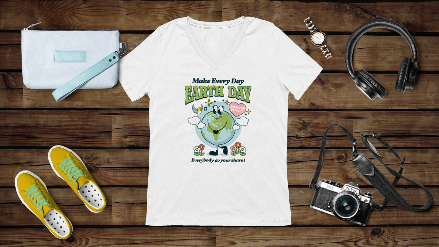 Earth Day - Unisex Jersey Short Sleeve V-Neck Tee