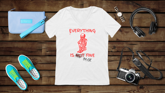 Everything is Fine - Unisex Jersey Short Sleeve V-Neck Tee