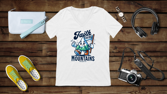 Faith Can Move Mountains - Unisex Jersey Short Sleeve V-Neck Tee