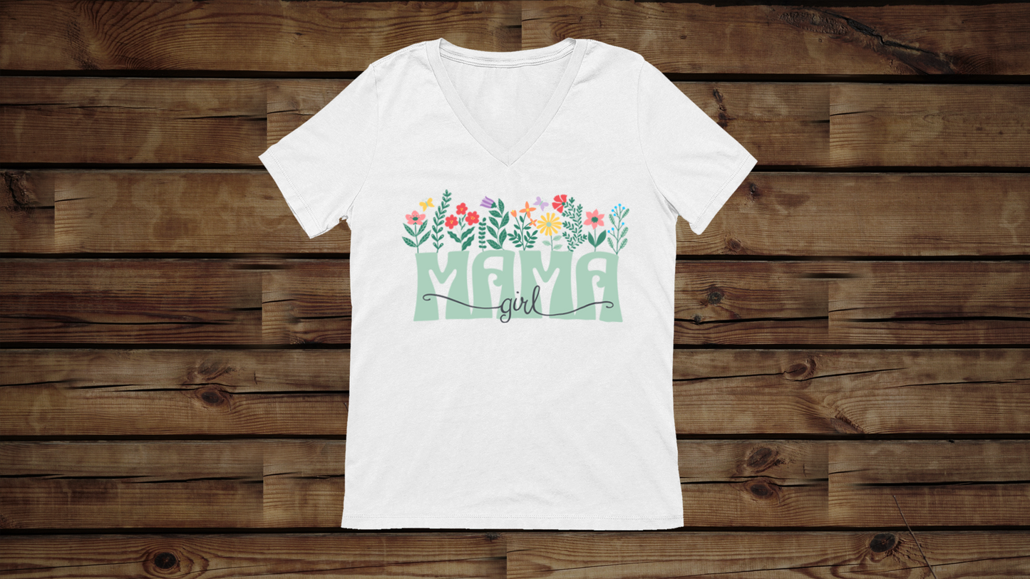 Girl Mom Floral - Unisex Jersey Short Sleeve V-Neck Tee