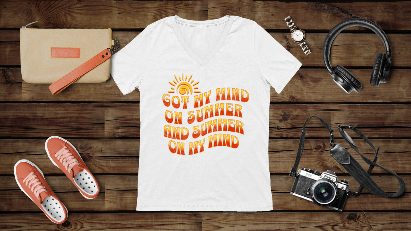 Got My Mind On Summer and Summer On My Mind - Unisex Jersey Short Sleeve V-Neck Tee