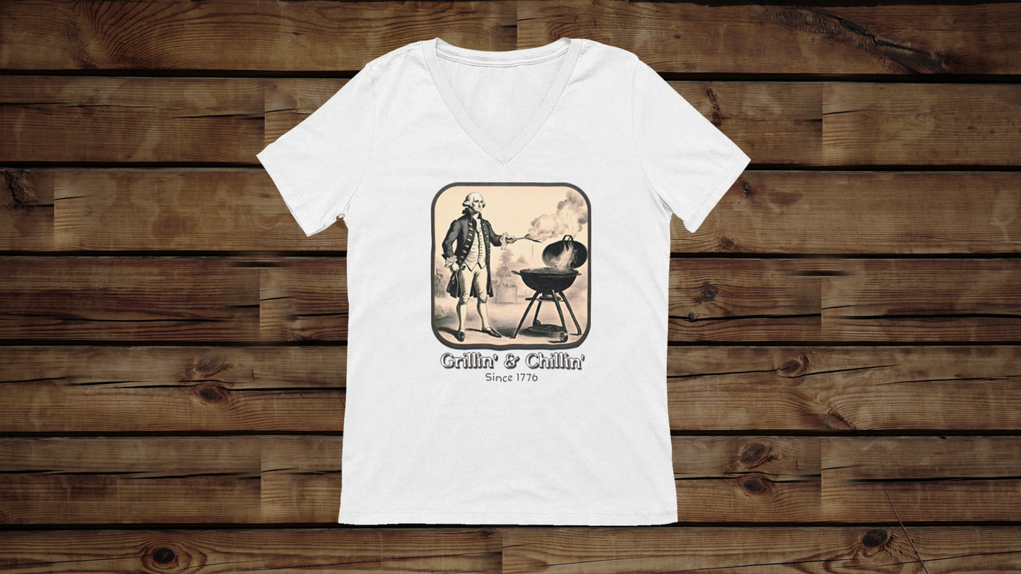 Grillin' & Chillin' - Unisex Jersey Short Sleeve V-Neck Tee