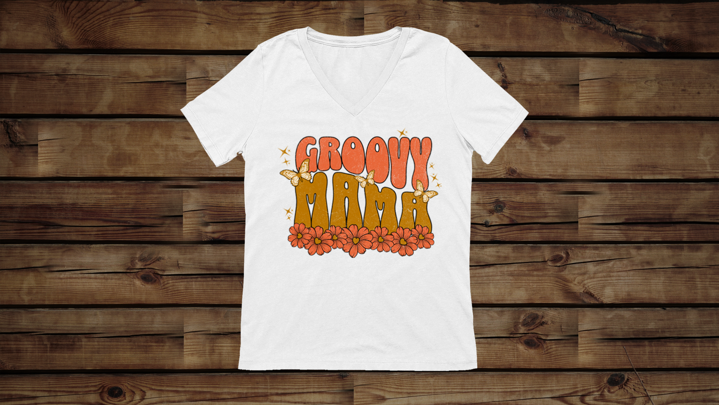 Groovy Mama - Unisex Jersey Short Sleeve V-Neck Tee