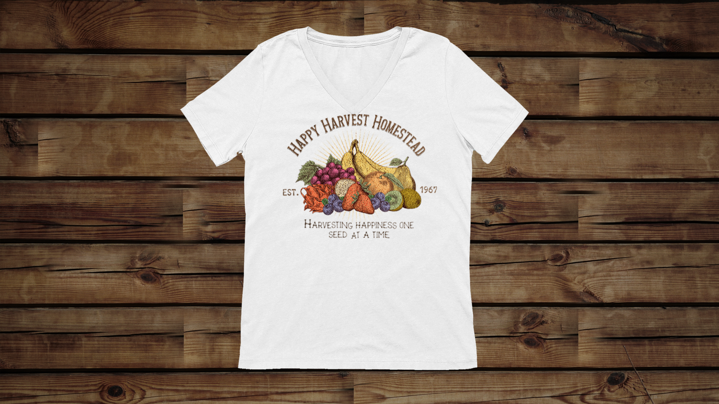 Happy Harvest Homestead, Farmers Market - Unisex Jersey Short Sleeve V-Neck Tee