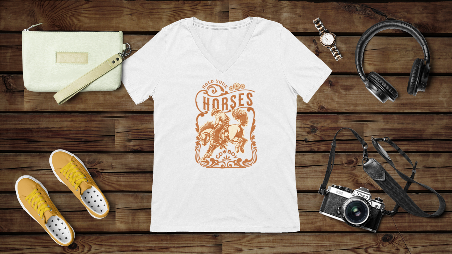 Hold Your Horses - Unisex Jersey Short Sleeve V-Neck Tee