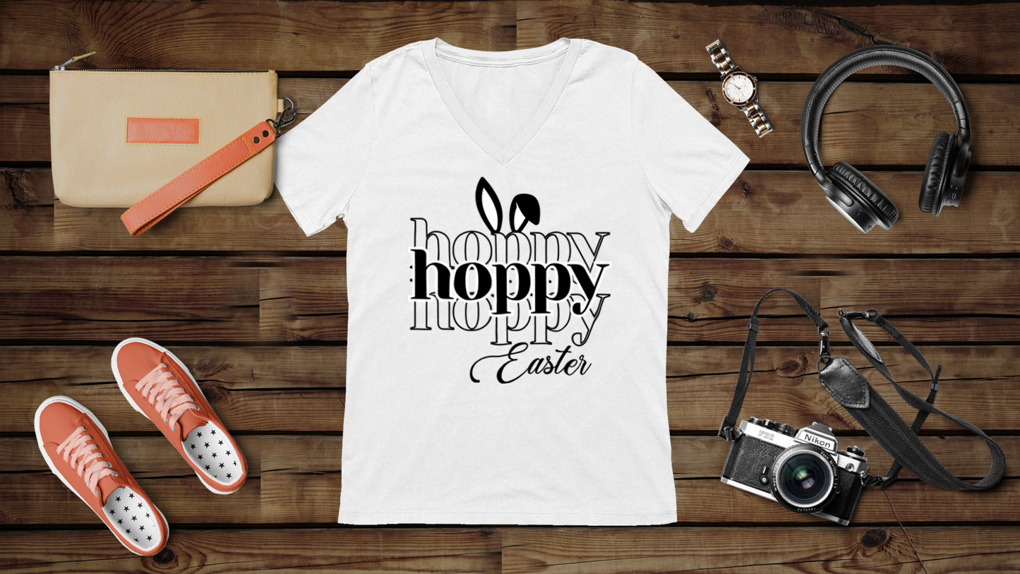 Hoppy Easter - Unisex Jersey Short Sleeve V-Neck Tee