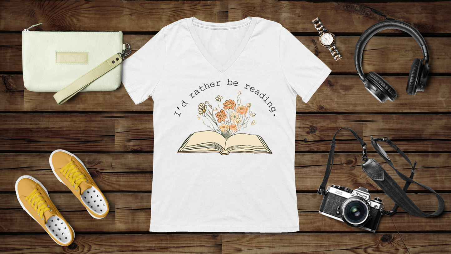 I’d Rather Be Reading - Unisex Jersey Short Sleeve V-Neck Tee